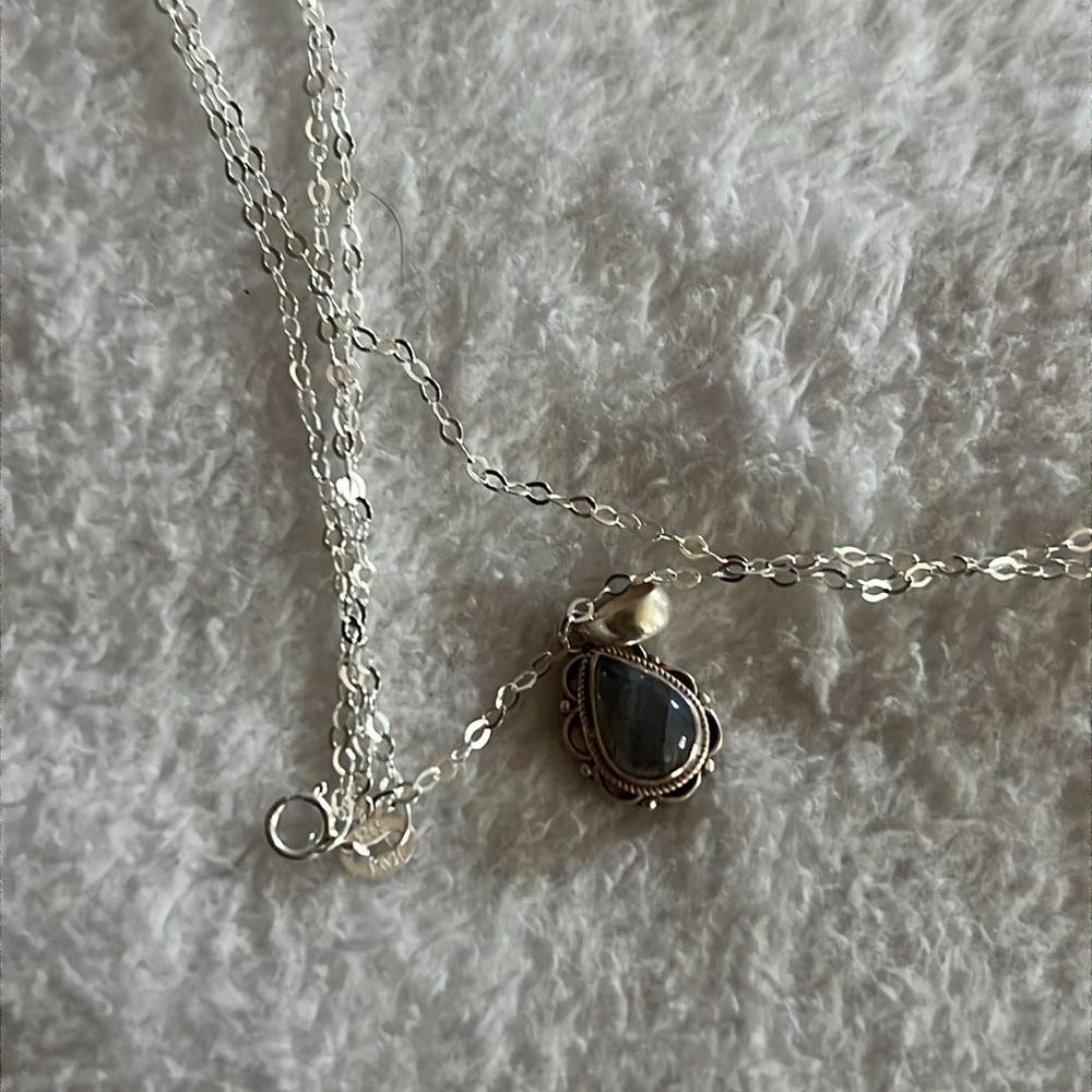 925 Sterling Silver Rainbow Moonstone Teardrop Pendant with Chain